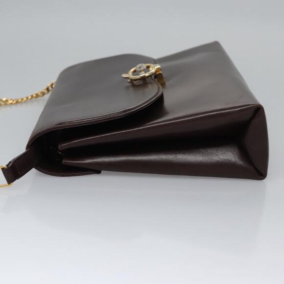 GUCCI Chain Shoulder Bag Leather Brown Gold - Picture 5 of 12